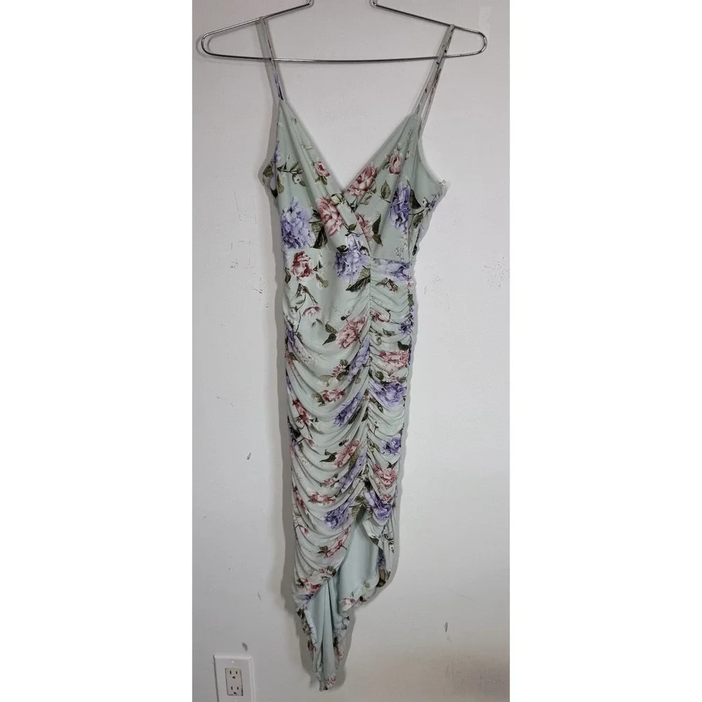 Windsor Pretty Blooms Bodycon Mesh Floral Midi Dress Asymmetrical Hem Women's M - Picture 3 of 12